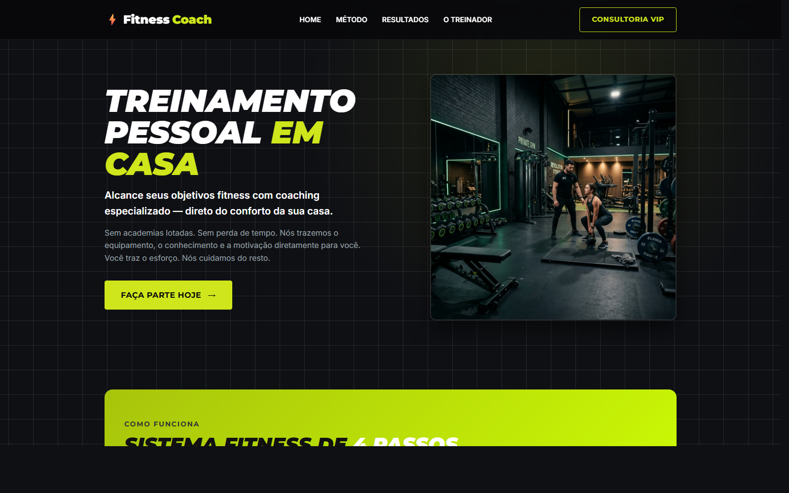 First view do projeto Fitness Coach